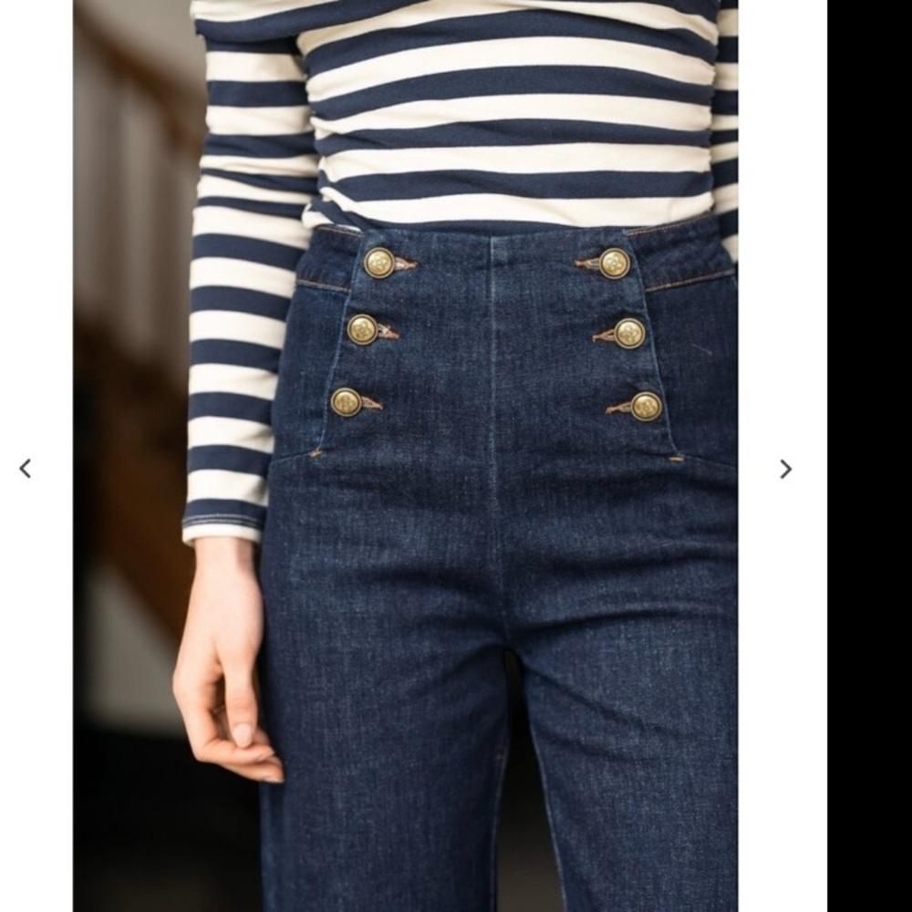 Denim SailorJeans Blue Flare Wide Leg with Gold Buttons Size Large 99% COTTON - Picture 2 of 16